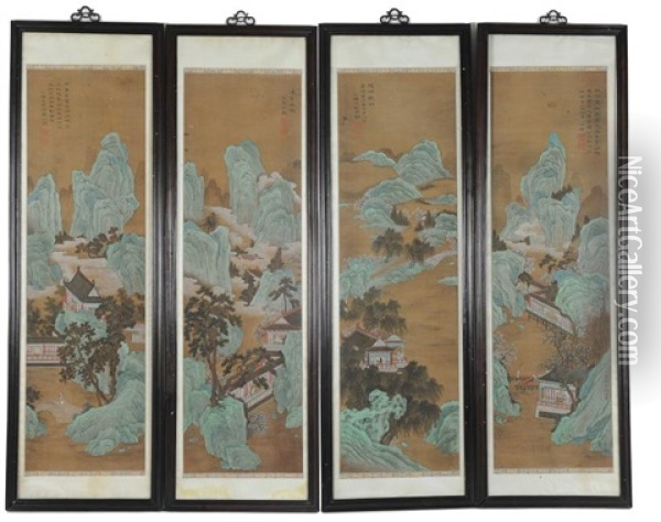 Four Paintings On Silk, 18th - 19th Century Oil Painting -  Wen Peng
