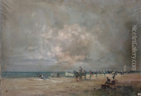 Veduta Di Una Spiaggia Con Figure Oil Painting - Cesare Gheduzzi