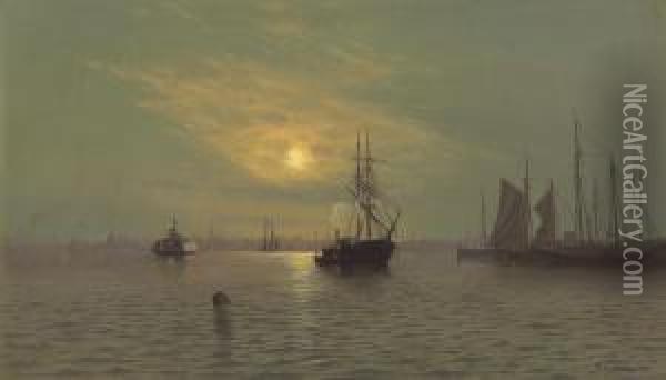 Hoboken At Midnight Oil Painting - Francis Augustus Silva