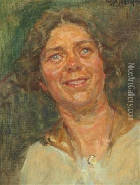 Portrait Of A Woman In A Pale Dress Oil Painting - Viggo Johansen