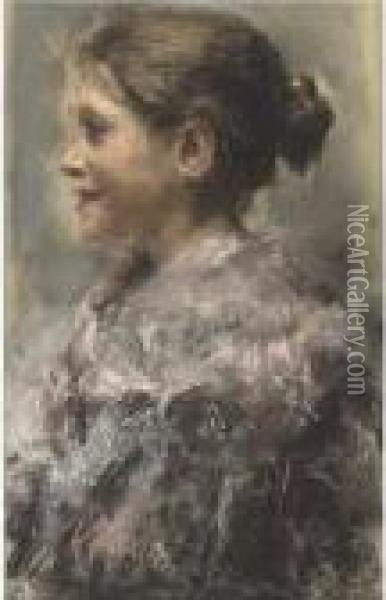 Portrait Of A Young Girl Oil Painting - Antonio Mancini
