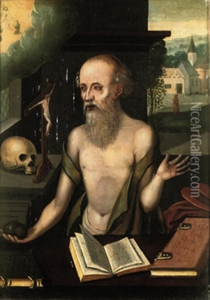 Saint Jerome Oil Painting -  Master of the Female Half Lengths