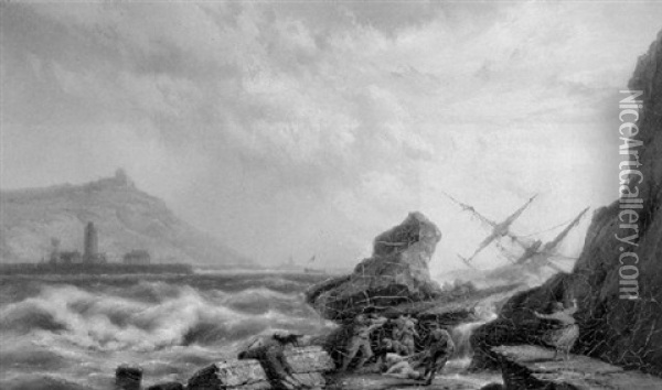 A Shipwreck Oil Painting - Johannes Hermanus Barend Koekkoek