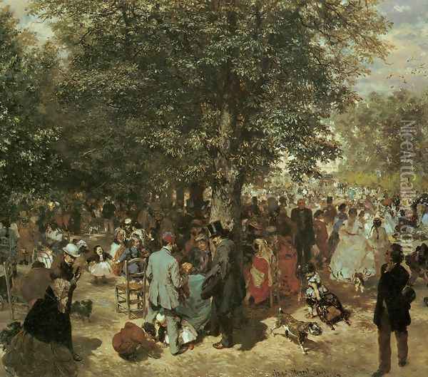 Afternoon at the Tuileries Garden Oil Painting - Adolph von Menzel