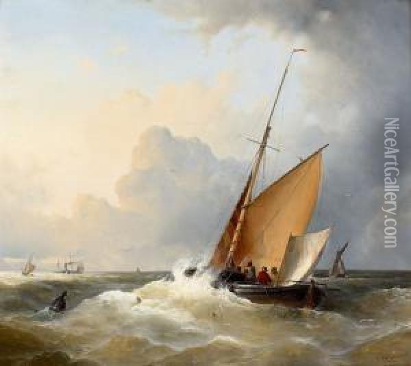 Segelboote Auf Offener See. Oil Painting - Carl Hilgers
