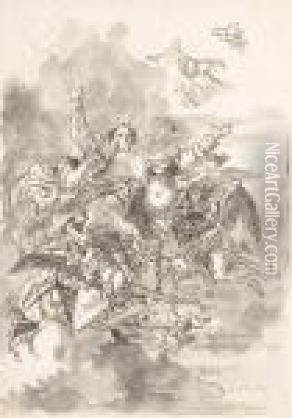 Saint Laurent Entoure D'anges Montant Au Ciel Oil Painting - Giovanni Domenico Tiepolo