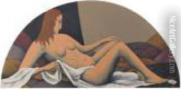 Reclining Nudes - A Pair Oil Painting - Felix Elie Tobeen