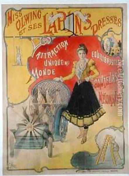 Poster advertising the show Miss Olwing and her Rabbits Oil Painting - Marc