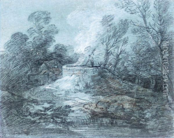 Wooded Landscape With Figure, Lime Kiln And Farm Building Oil Painting - Thomas Gainsborough