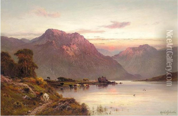 The Departing Day, The River Teith Oil Painting - Alfred de Breanski