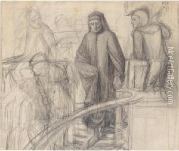 Sketch For Dante At Verona, With A Preliminary Study For The Principal Figure Oil Painting - Dante Gabriel Rossetti