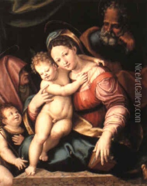 The Holy Family With St. Anne And The Infant St. John The Baptist Oil Painting - Raffaelo Colle