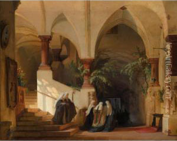 Ein Italienisches Kloster (an Italian Convent) Oil Painting - Domenico Quaglio