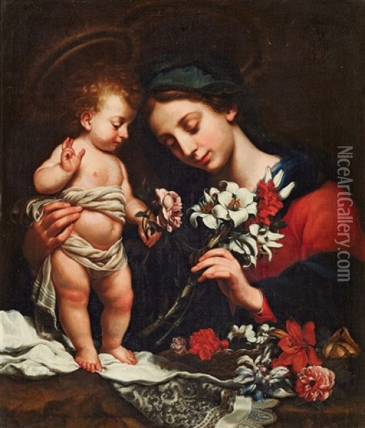 Madonna Mit Kind Und Blumen Oil Painting - Carlo Dolci