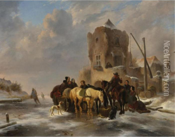 Winter Scene Oil Painting - Wouterus Verschuur