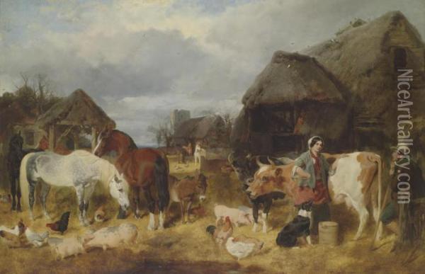 Herring, Sen.and Thomas Faed, R.a. A Kentish Farmyard Oil Painting - John Frederick Herring Snr