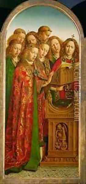 Singing Angels from the left wing of the Ghent Altarpiece Oil Painting - Hubert & Jan van Eyck