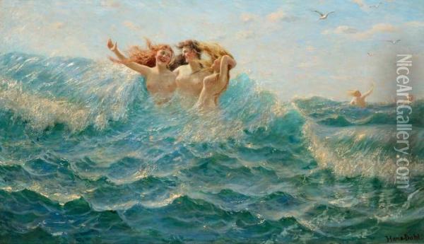 Bathing Nymphs Oil Painting - Hans Dahl