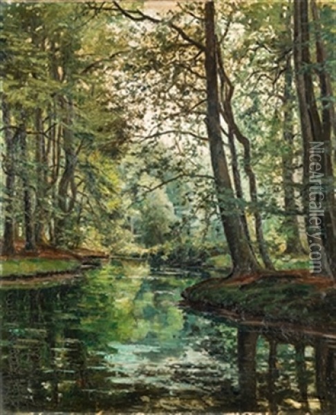 Paisaje Arbolado Con Lago Oil Painting - Gonzalo Bilbao Martinez