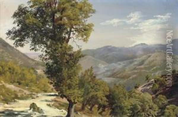 A Mountain View With A Path Oil Painting - Giovanni-Battista Camuccini