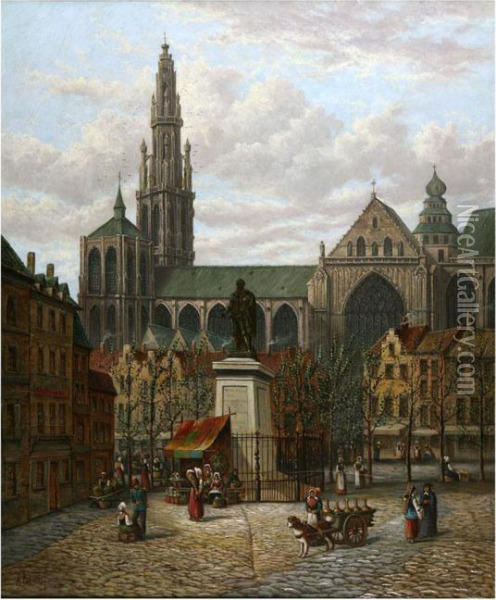 The Antwerp Cathedral Oil Painting - Alfred Bentley