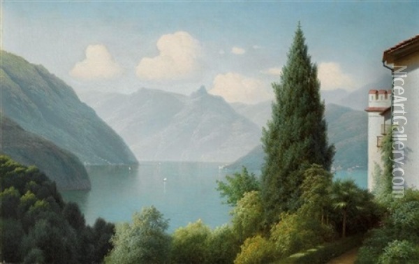 View Over The Lake Oil Painting - Gavril Pavlovich Kondratenko