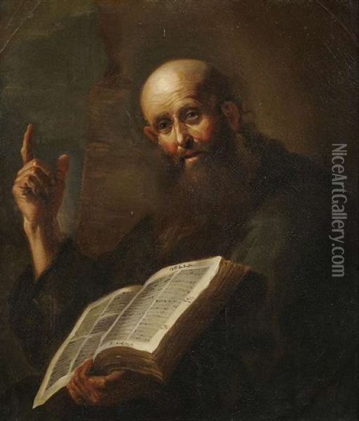 Bildnis Eines Bartigen Apostels Mit Der Schrift Und Mahnend Erhobenem Zeigefinger Oil Painting - Gregorio Preti