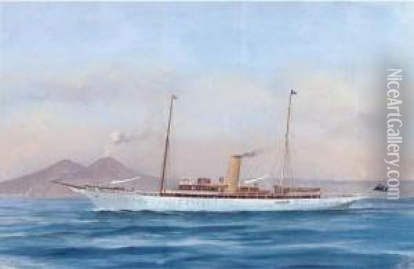 The Steam Yacht Doris In The Mediterranean Off Naples Oil Painting - Atributed To A. De Simone
