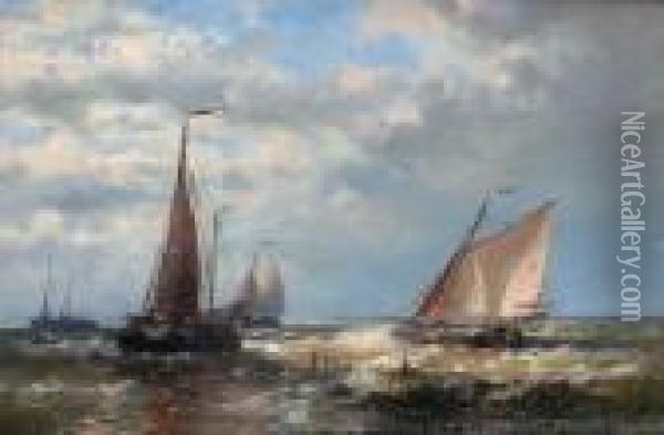 Fishing Boats At Sea Oil Painting - Abraham Hulk Jun.