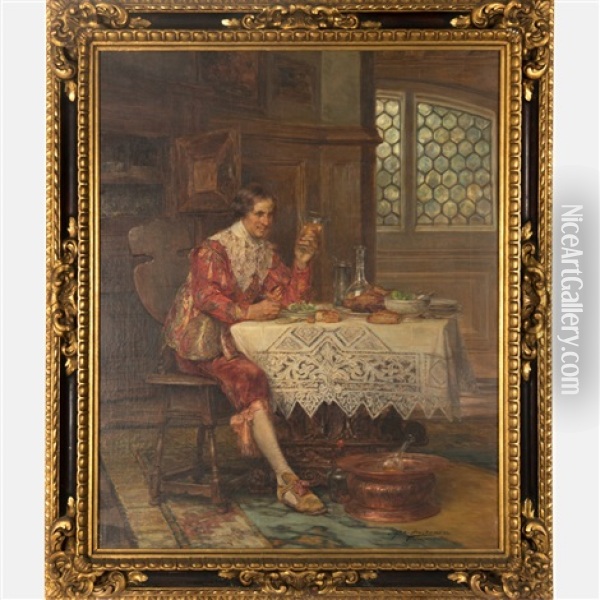 Interior Scene With Seated Man Oil Painting - Alex De Andreis