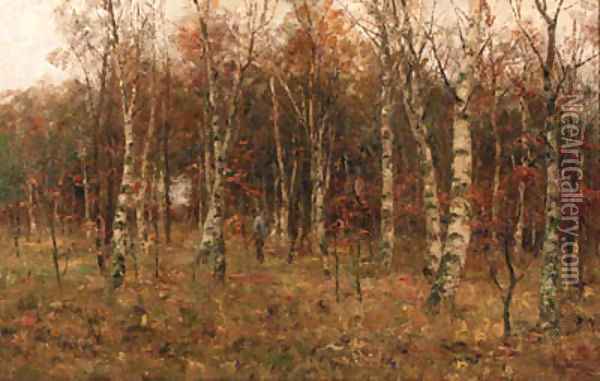 A hunter in a birch forest Oil Painting - Evert Pieters