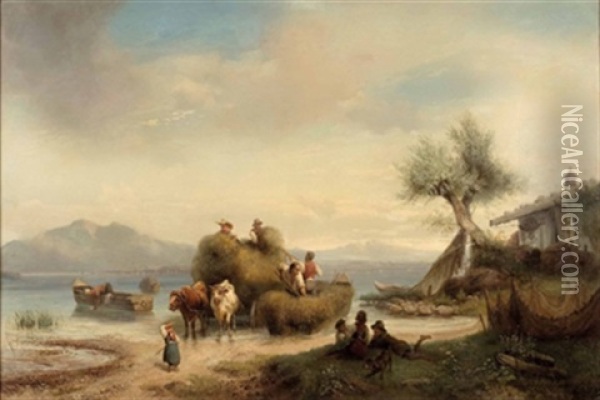 Bei Der Schilfernte Oil Painting - Joseph Heinrich Ludwig Marr