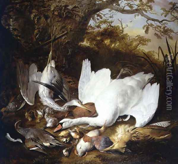 Still Life of Swan and Game in a Landscape Oil Painting - Jan de Wit