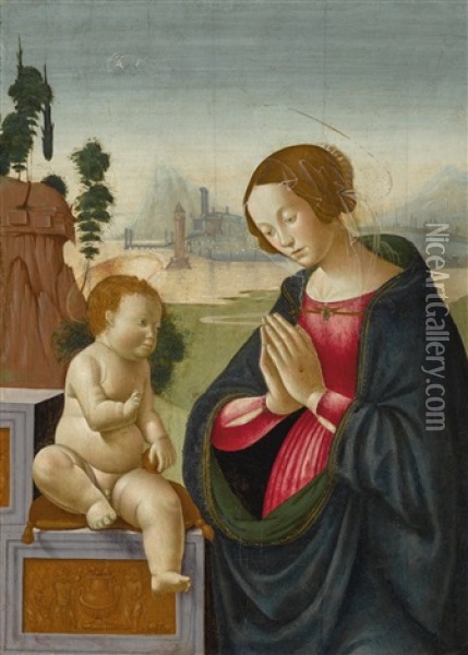 Madonna Adoring The Infant Christ Oil Painting - Domenico Ghirlandaio