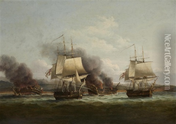 The Destruction Of The French Fleet At Santa Domingo Oil Painting - Thomas Luny
