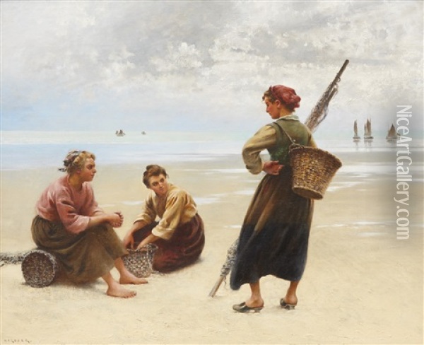 Musselplockerskor Oil Painting - August Vilhelm Nikolaus Hagborg