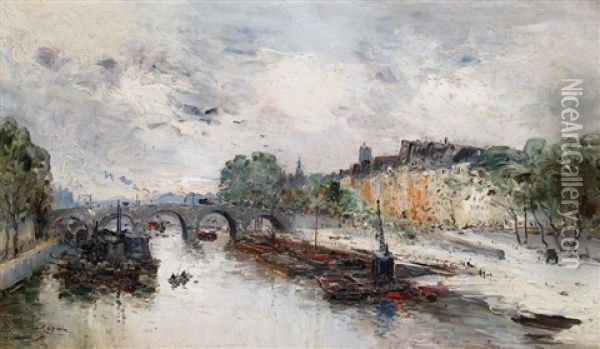 Pont Marie In Paris Mit Dem Quai Des Celestins Oil Painting - Ulisse Caputo