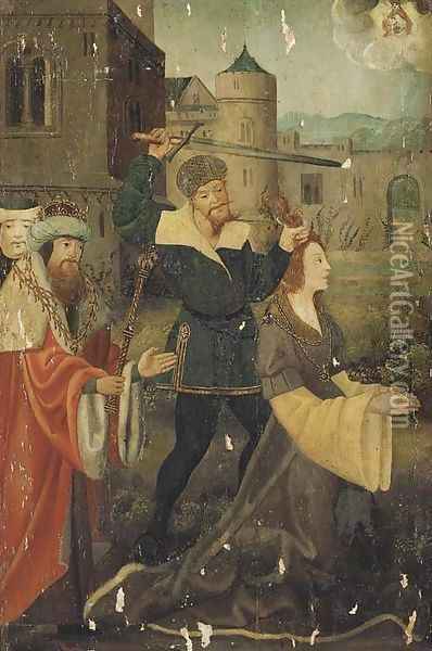Saint Catherine converting the philosophers Oil Painting - Follower of Hugo van der Goes