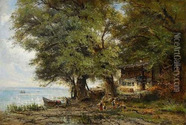 Spielende Kinder Am Ufer Des Starnberger Sees Oil Painting - Joseph Hahn