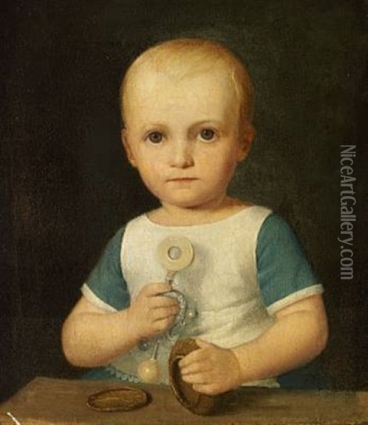 A Little Child Playing With Toys Oil Painting - Constantin (Carl Christian Constantin) Hansen
