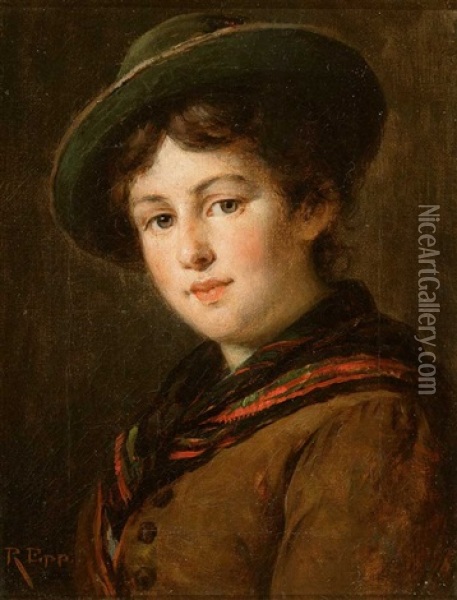Dreiviertelportrait Eines Jungen Madchens Mit Hut Oil Painting - Rudolf Epp