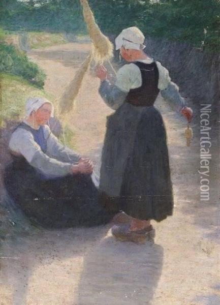 Two Brittany Girls Oil Painting - William Sergeant Kendall