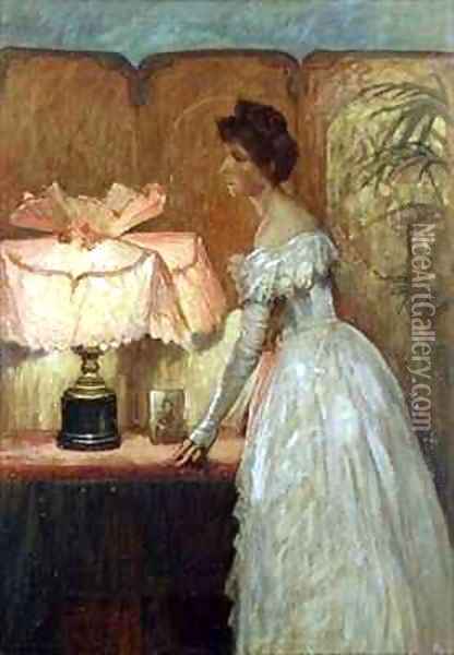 Lamplight Study of Interior with Lady Oil Painting - Sir Frank Dicksee