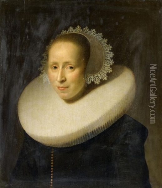 Bildnis Einer Dame In Einem Schwarzen Kleid, Mit Fraise Und Haarschmuck Oil Painting - Paulus Moreelse