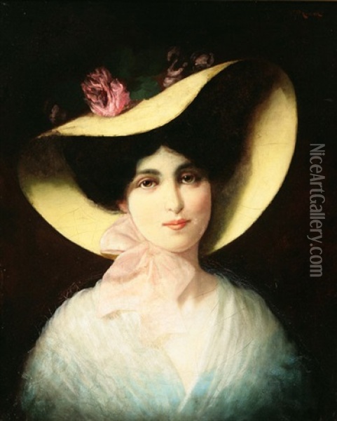 Portrait Of A Woman In A Hat Oil Painting - Carducius Plantagenet Ream