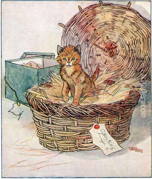 To Polly, sweetest girl in the world..., illustration from 'Cuddly Kitty and Busy Bunny', by Clara G. Dennis, published by Thomas Nelson and Sons, Ltd., 1926 Oil Painting - Alan Wright