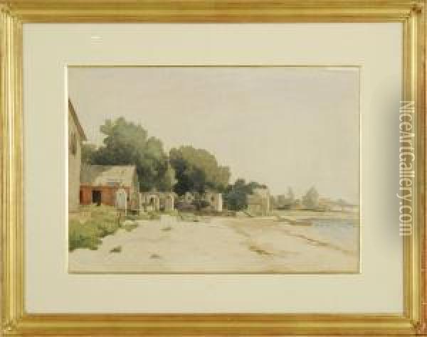 Coastal Inlet With Boathouses Oil Painting - Jacob Wagner