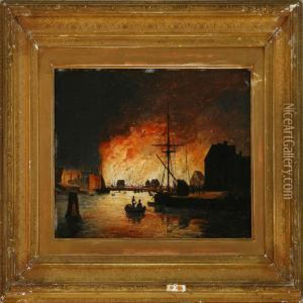 Oslo In Fire Oil Painting - Emanuel Larsen