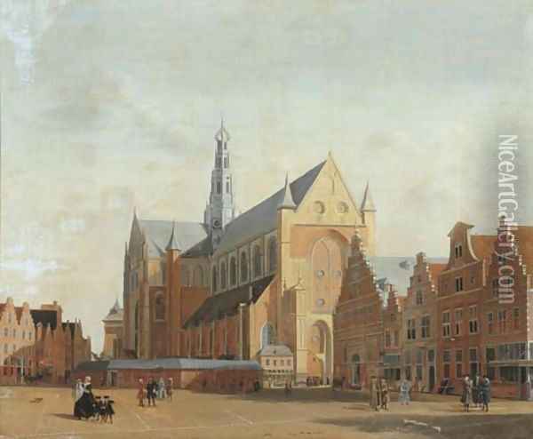 St. Bavo's Cathedral and the Groote Markt, Haarlem Oil Painting - Isaac Ouwater