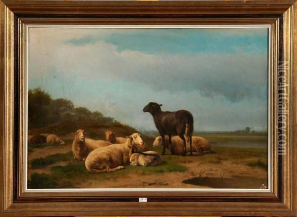 Moutons Au Pre Oil Painting - Pierre Emmanuel I Dielman